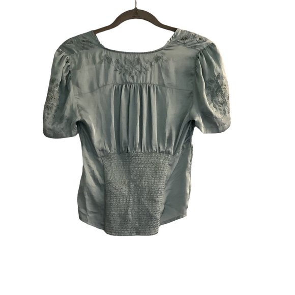 Vintage FREE PEOPLE Light Green Lace V-Neck  Embroidered Blouse-SIze Small - Picture 8 of 10